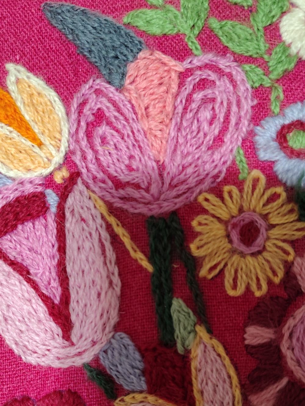 Large Hand-Embroidered Floral Bouquet Granny Chic Vintage Wall Art - Picture 6 of 9